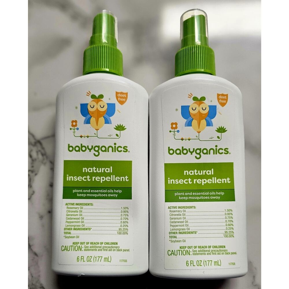 Lot (2) Babyganics Natural Insect Repellent Pump Spray 6oz/177ml Each New A314